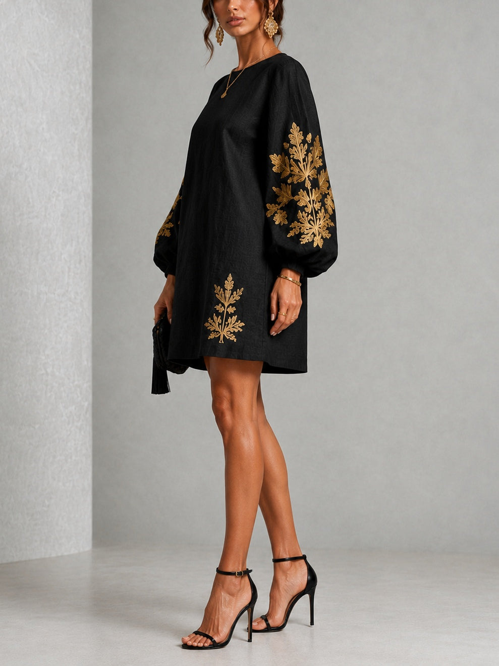 Sabrina™ | Robe Mini Ample Imprimée Or et Noir