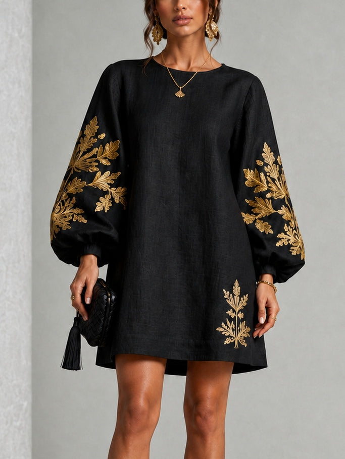 Sabrina™ | Robe Mini Ample Imprimée Or et Noir