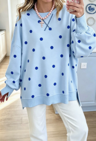 Sweatshirt Chic Jaune Soleil & Bleu à Pois