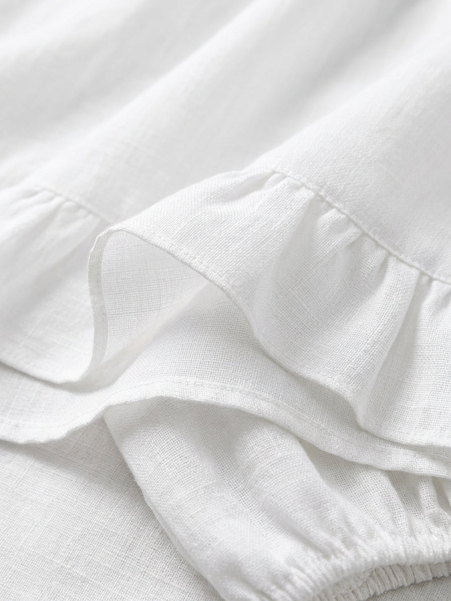 Chemise Femme Rétro Casual en Coton Lin Unie à Manches Trois Quarts