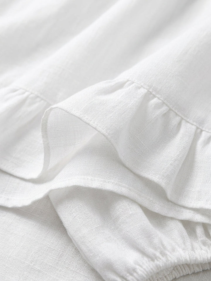 Chemise Femme Rétro Casual en Coton Lin Unie à Manches Trois Quarts