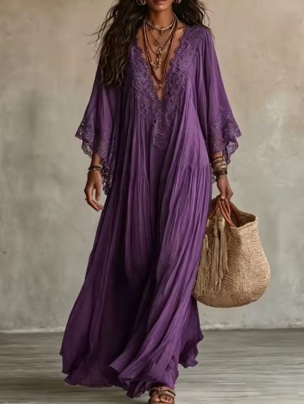 Ambra | Maxi robe noire décolletée en V avec manches chauve-souris