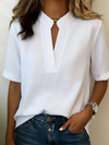 Blouse Chic à Col en V et Détail Doré