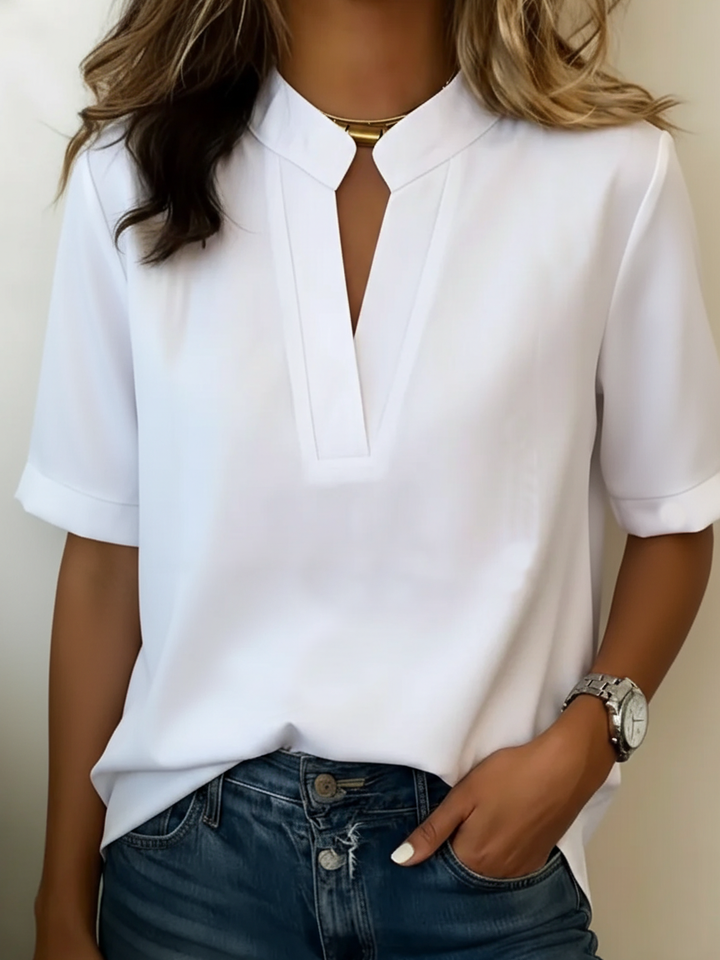 Blouse Chic à Col en V et Détail Doré