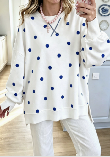 Sweatshirt Chic Jaune Soleil & Bleu à Pois