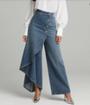 Jeans en denim à taille haute asymétrique à boutons pour femmes