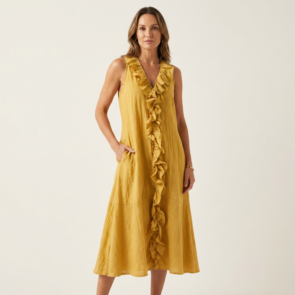 Vicky | Robe Maxi Sans Manches à Décolleté en V avec Volant