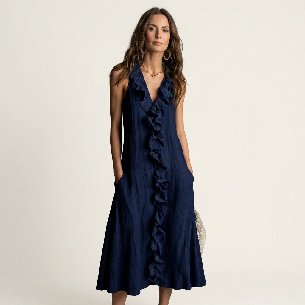 Vicky | Robe Maxi Sans Manches à Décolleté en V avec Volant