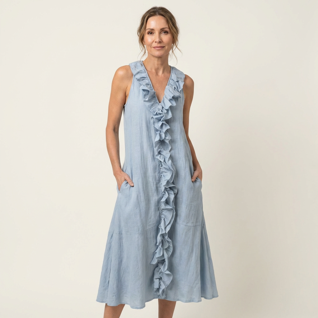 Vicky | Robe Maxi Sans Manches à Décolleté en V avec Volant