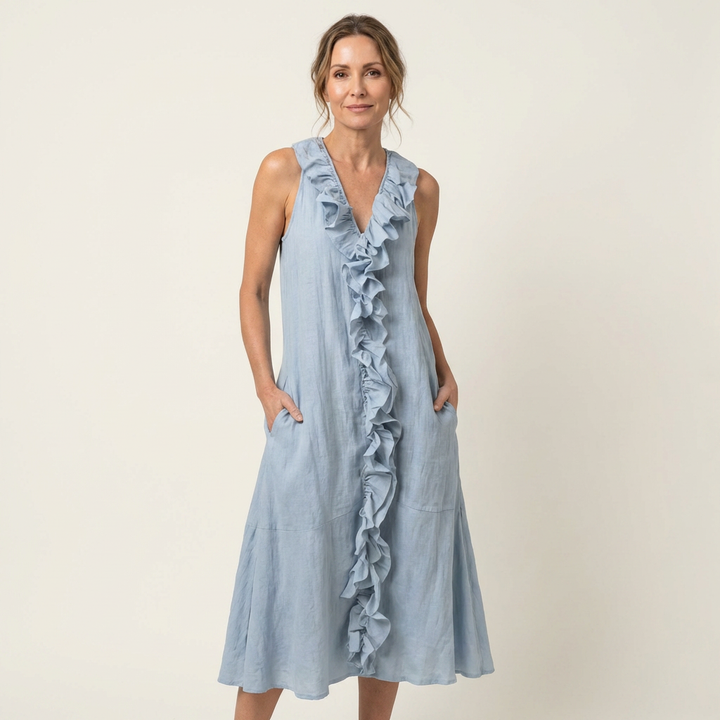 Vicky | Robe Maxi Sans Manches à Décolleté en V avec Volant