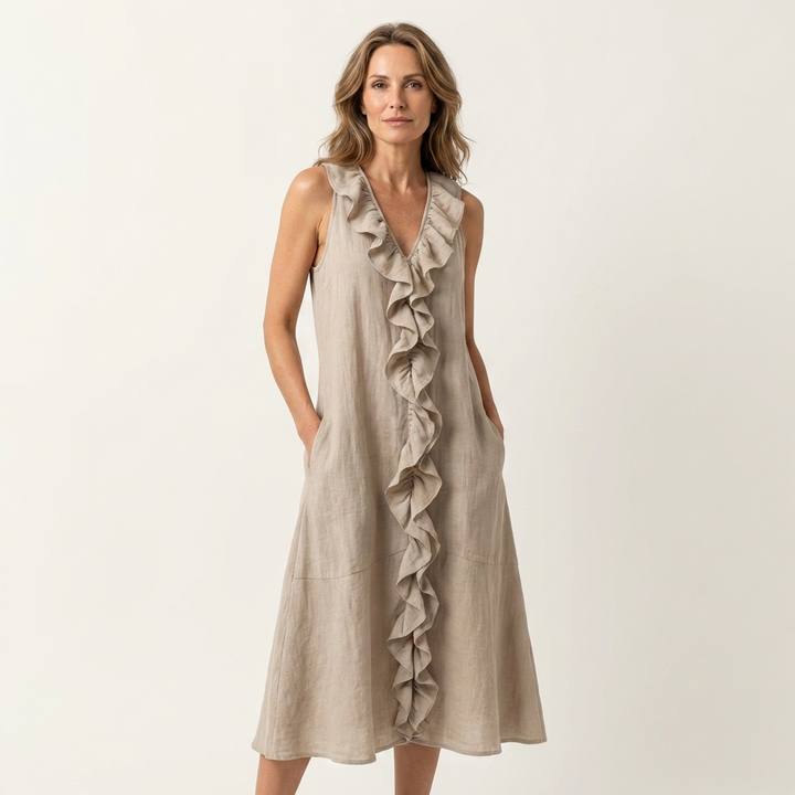 Vicky | Robe Maxi Sans Manches à Décolleté en V avec Volant