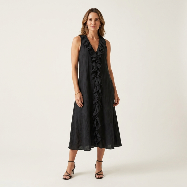 Vicky | Robe Maxi Sans Manches à Décolleté en V avec Volant