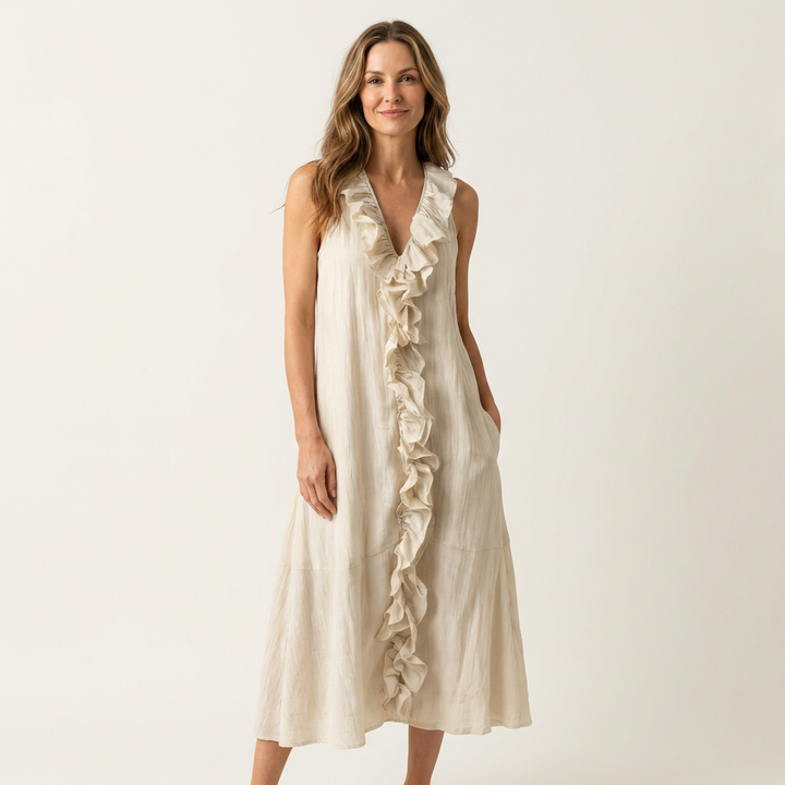 Vicky | Robe Maxi Sans Manches à Décolleté en V avec Volant