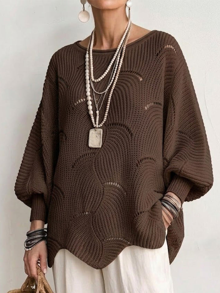 Haut en tricot à manches lanternes amples avec motif en vagues creuses
