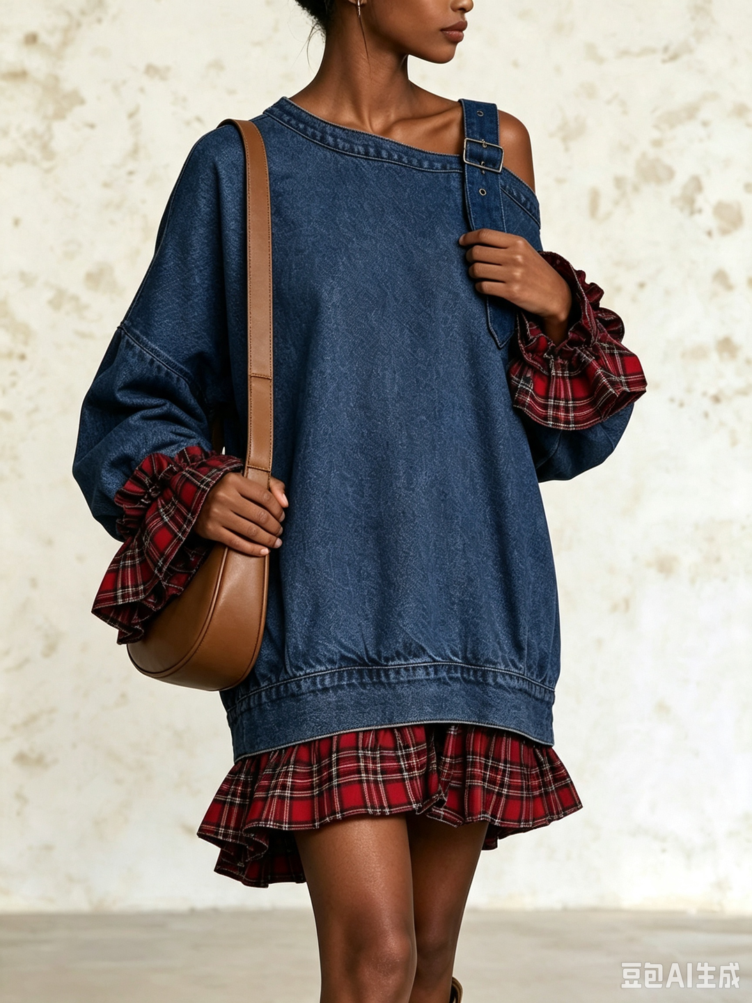 Robe Mini Asymétrique en Jean avec Sangle à Boucle