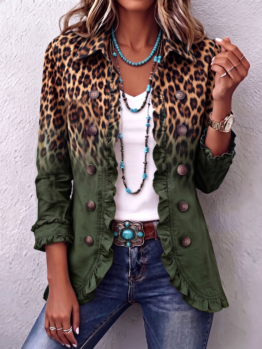 Elsa | Veste Blazer à Volants Léopard Ombre