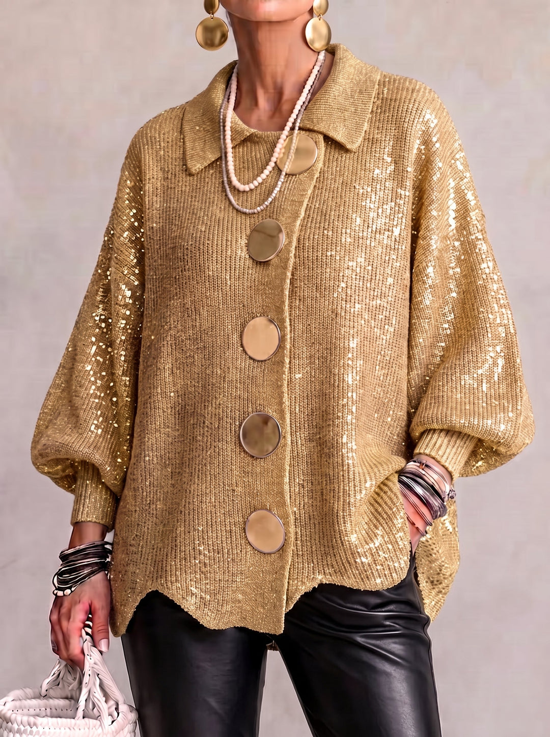 Isadora | Cardigan Oversize avec Col et Grands Boutons en Métal