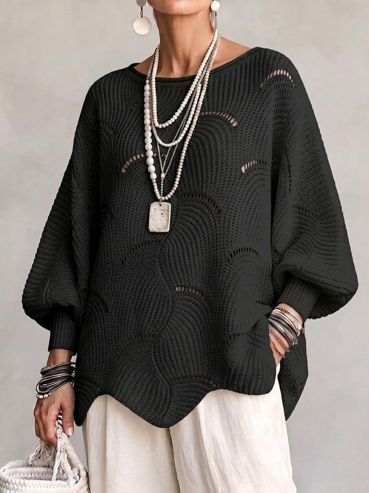 Haut en tricot à manches lanternes amples avec motif en vagues creuses