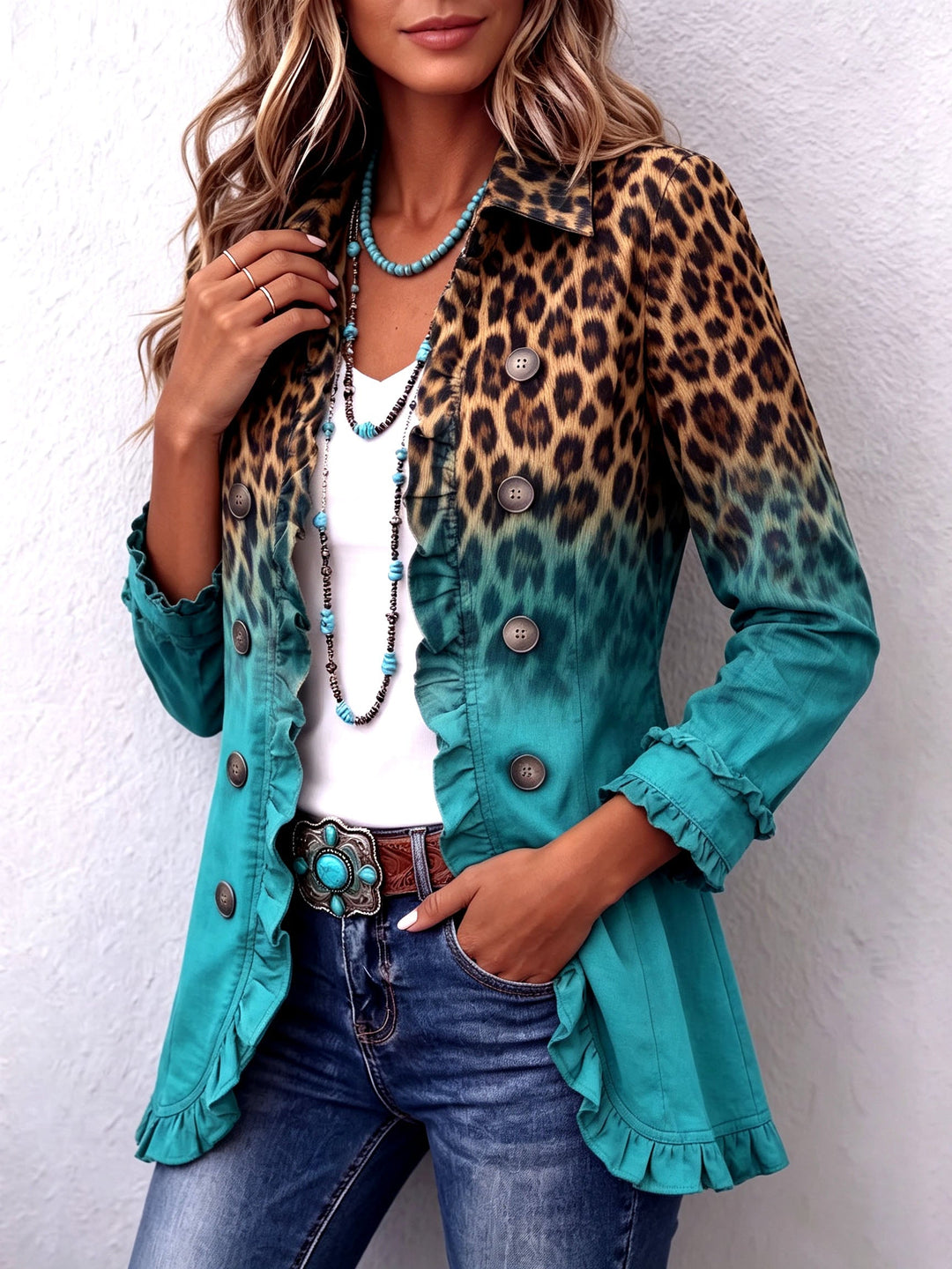 Elsa | Veste Blazer à Volants Léopard Ombre