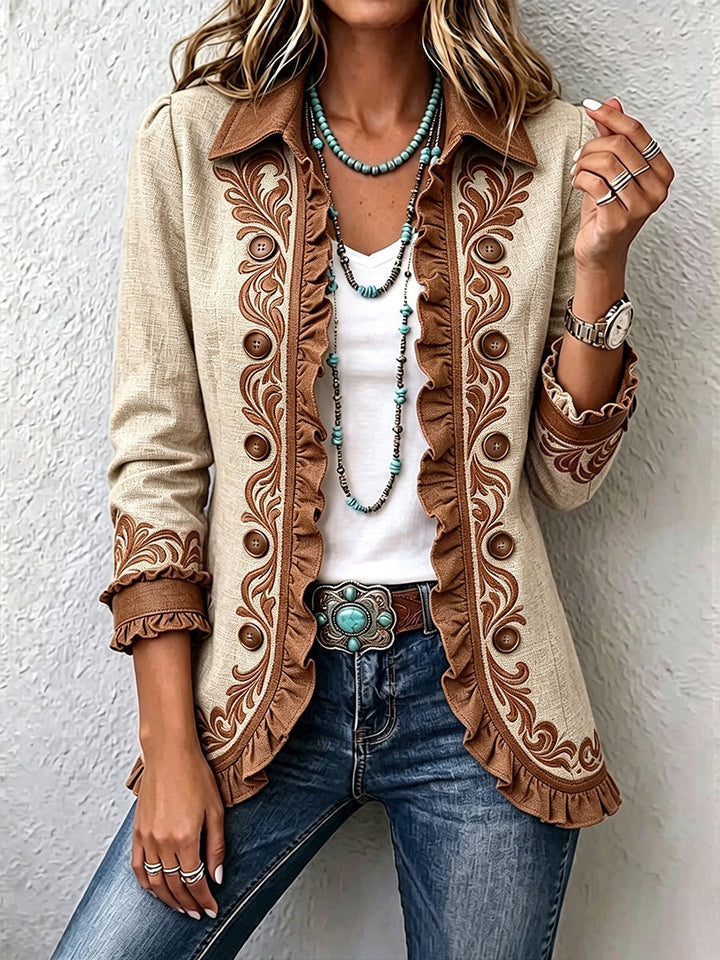 Delphine | Veste bohème florale à volants