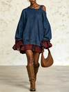 Robe Mini Asymétrique en Jean avec Sangle à Boucle