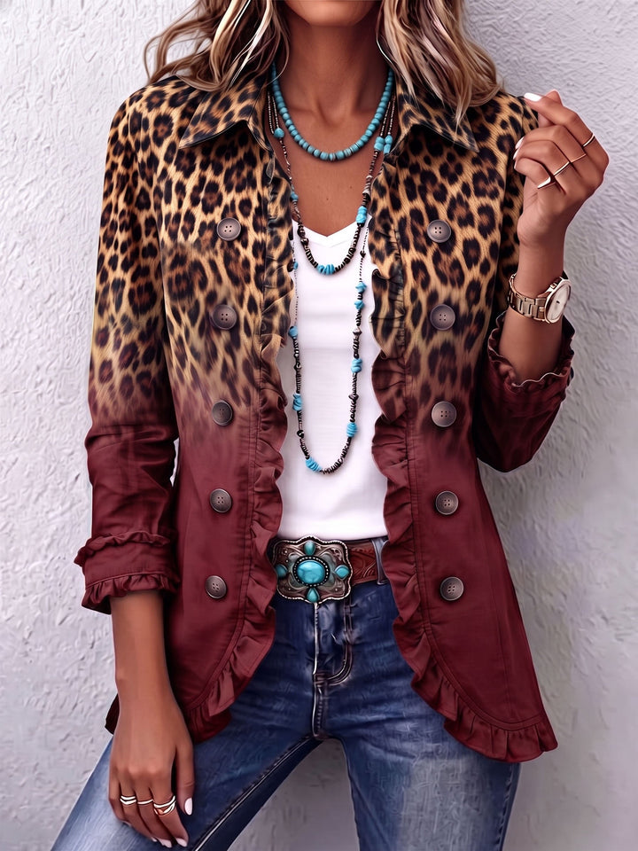Elsa | Veste Blazer à Volants Léopard Ombre