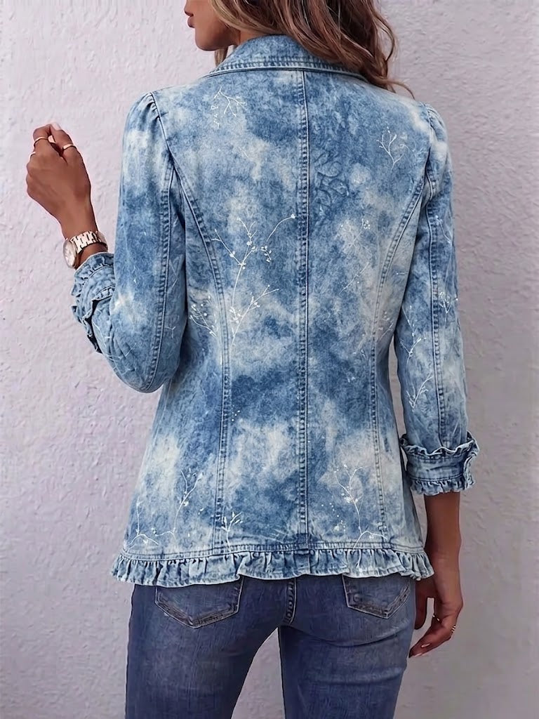 Joséphine | Veste vintage à imprimé botanique dégradé style bohème avec détails en volants