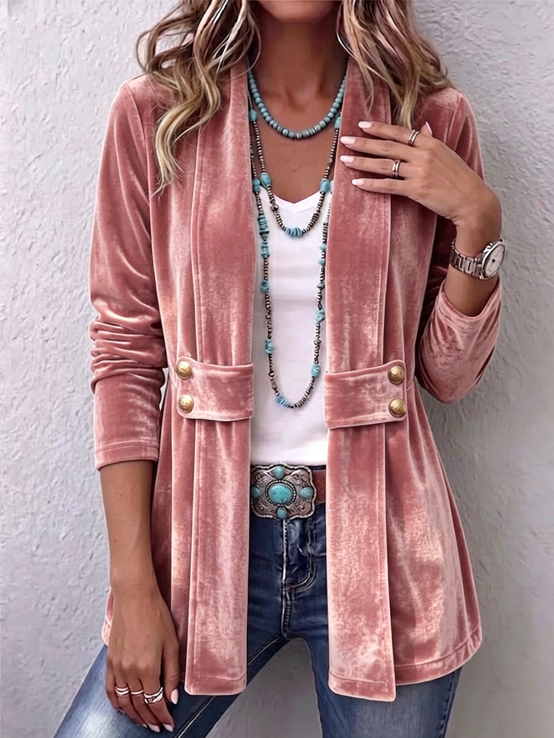Honorine | Veste ouverte à bouton vintage