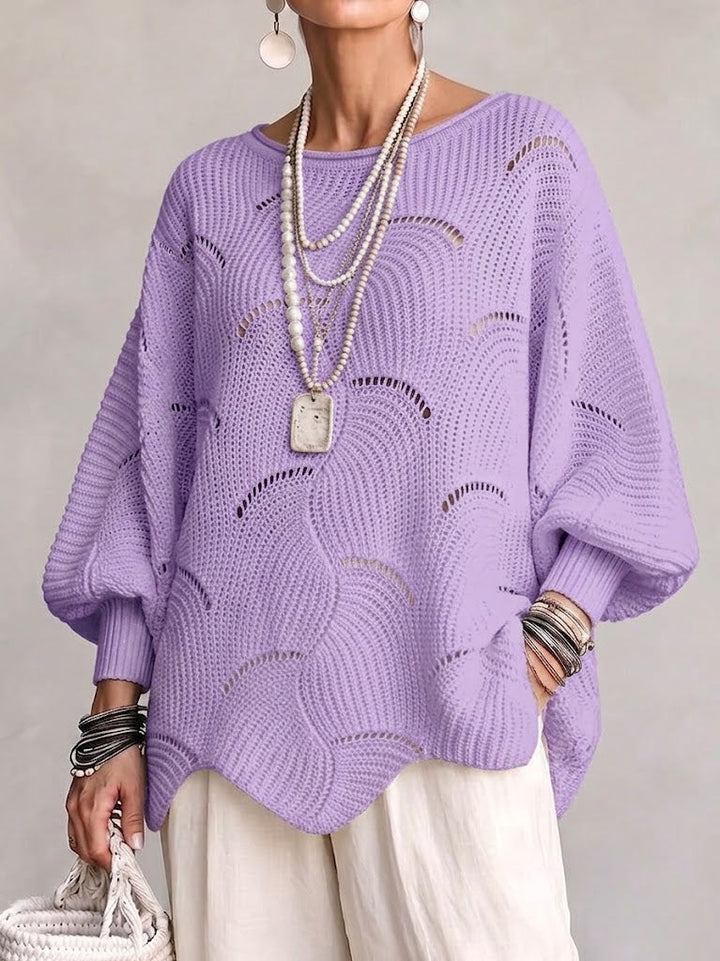 Haut en tricot à manches lanternes amples avec motif en vagues creuses