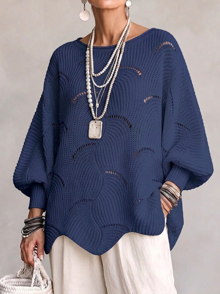 Haut en tricot à manches lanternes amples avec motif en vagues creuses