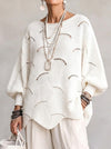 Haut en tricot à manches lanternes amples avec motif en vagues creuses