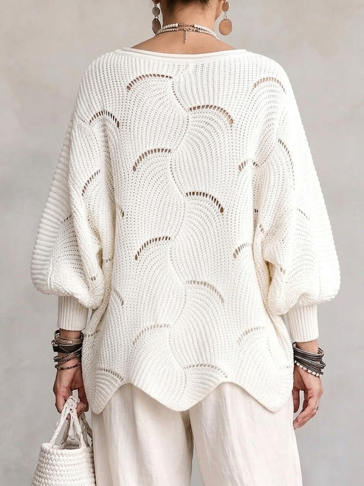 Haut en tricot à manches lanternes amples avec motif en vagues creuses