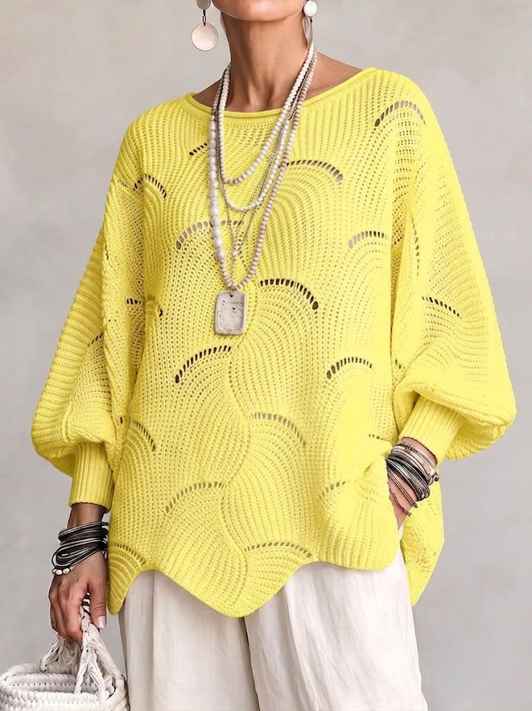 Haut en tricot à manches lanternes amples avec motif en vagues creuses
