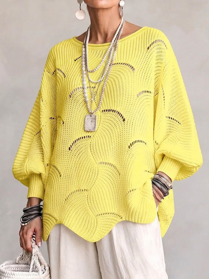 Haut en tricot à manches lanternes amples avec motif en vagues creuses
