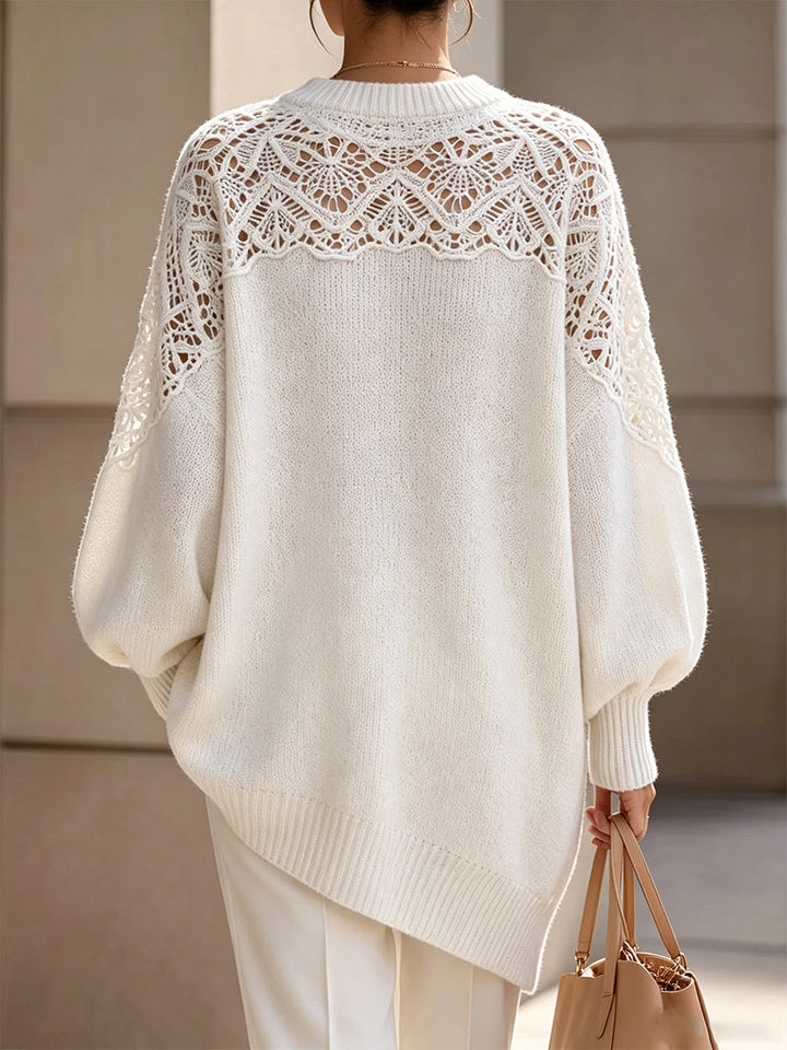 Pull Tricoté Oversize avec Yoke en Crochet Élégant