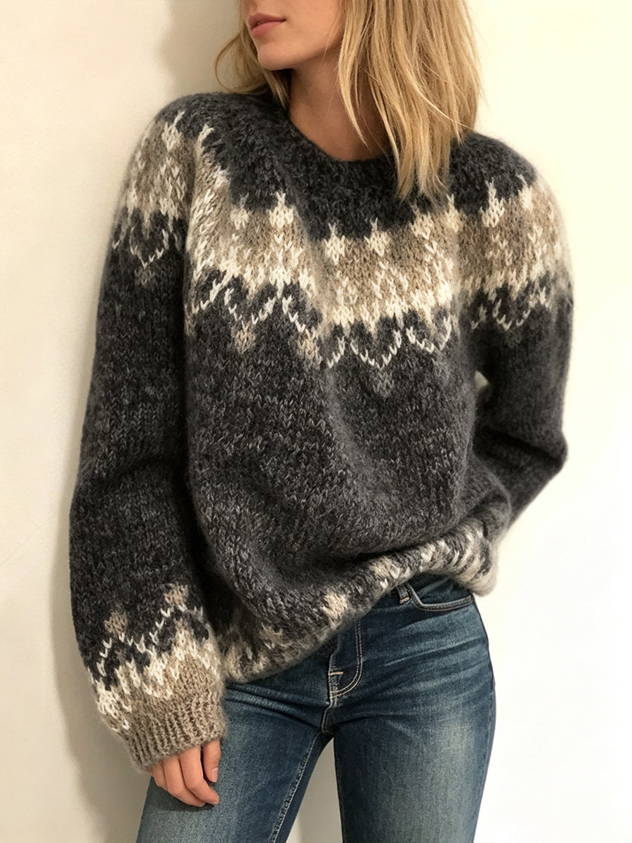 Pull en tricot à col rond style Fair Isle décontracté