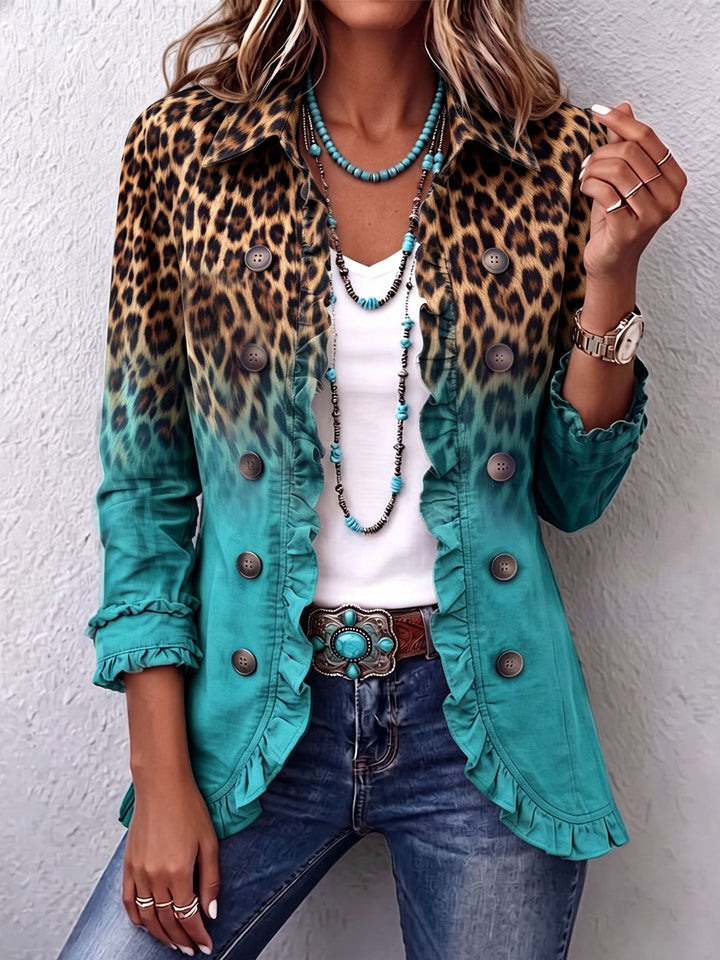 Elsa | Veste Blazer à Volants Léopard Ombre