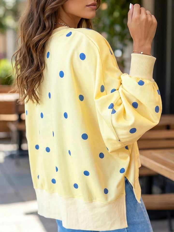Sweatshirt Chic Jaune Soleil & Bleu à Pois