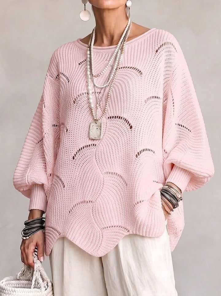 Haut en tricot à manches lanternes amples avec motif en vagues creuses