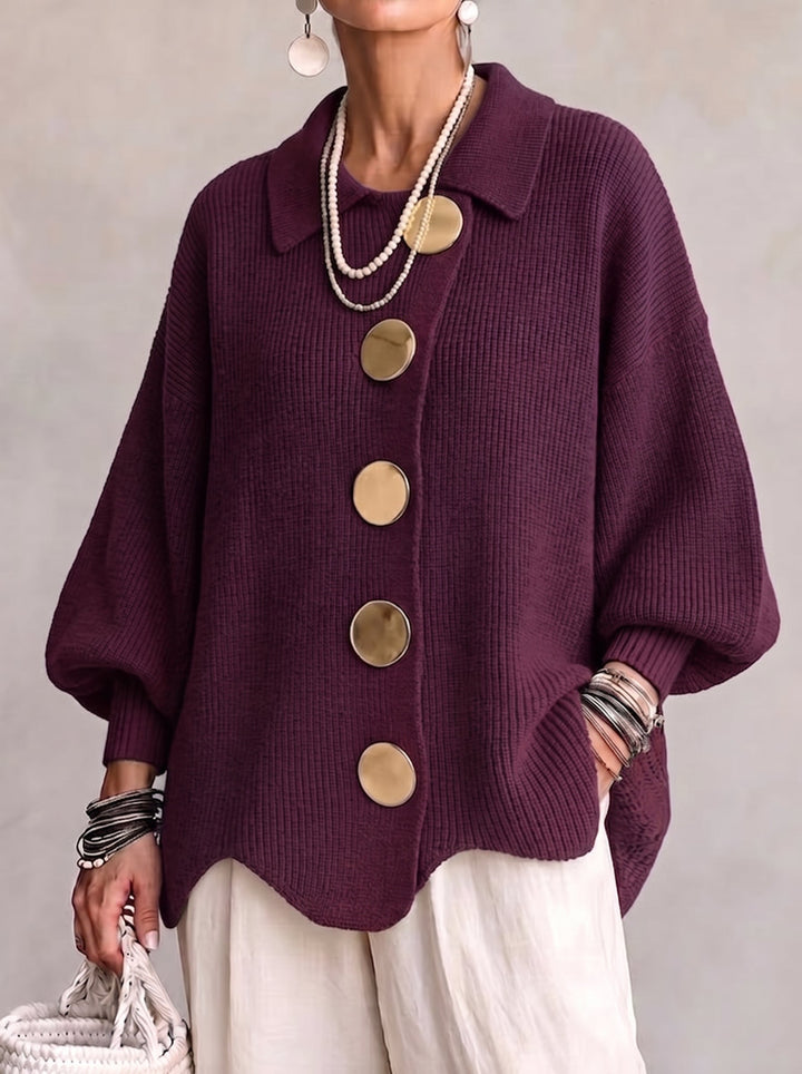 Isadora | Cardigan Oversize avec Col et Grands Boutons en Métal