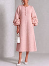 Robe Midi Tricotée Chic Rose Poudré avec Fleurs