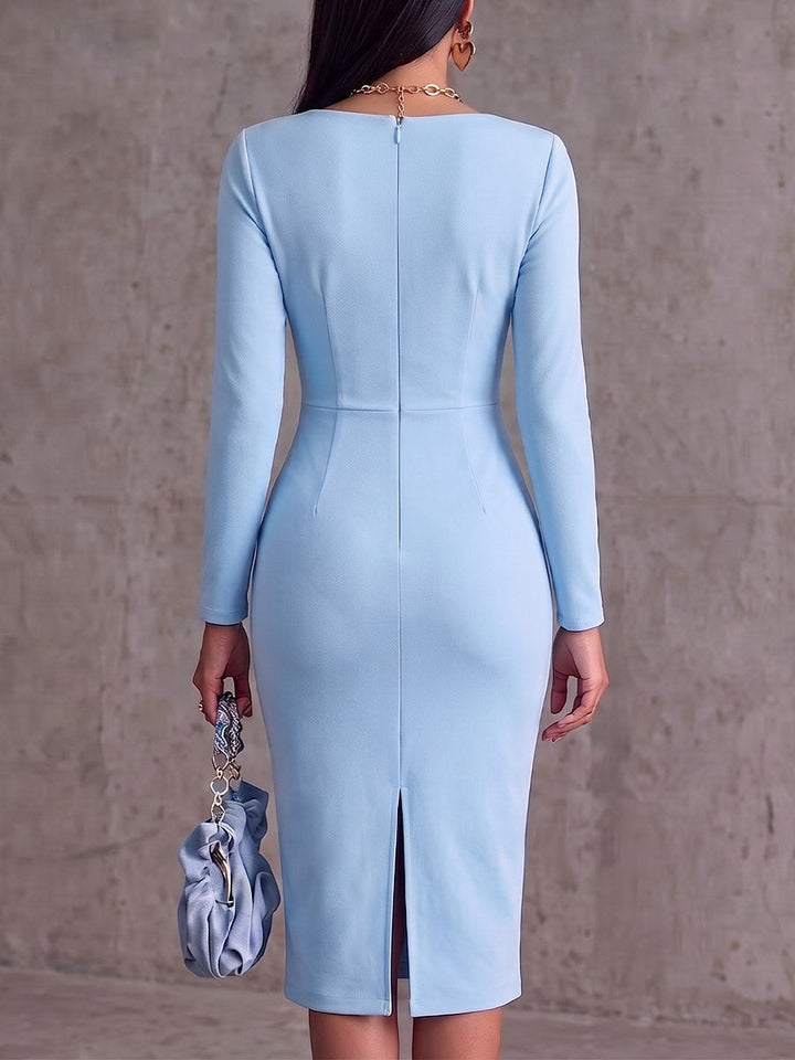 Robe Longue Décontractée à Manches Longues avec Encolure Asymétrique et Rose 3D de Couleur Unie pour Femme