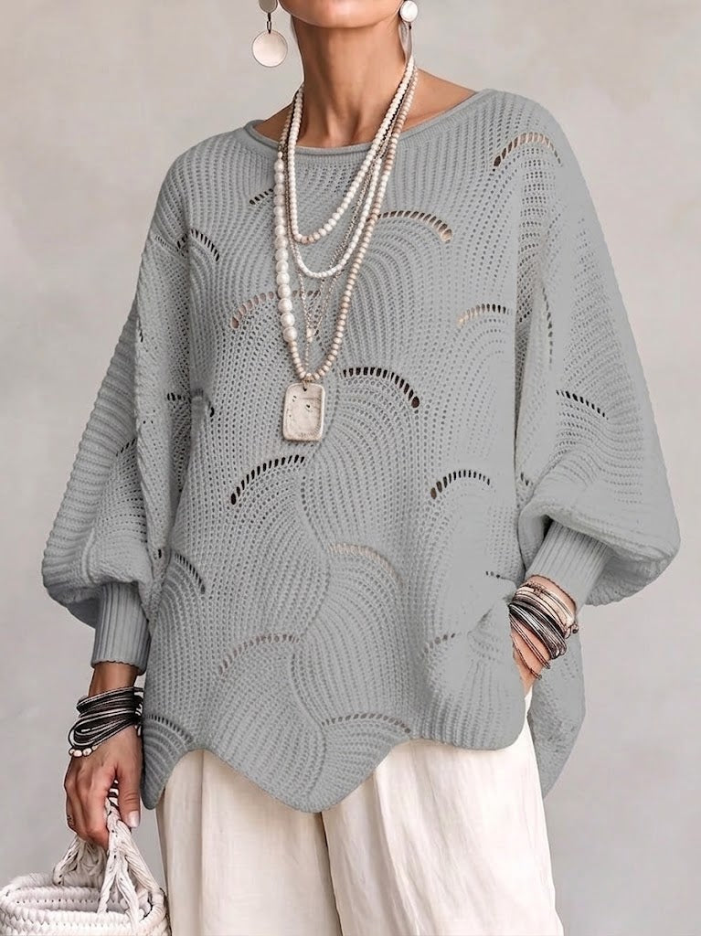 Haut en tricot à manches lanternes amples avec motif en vagues creuses