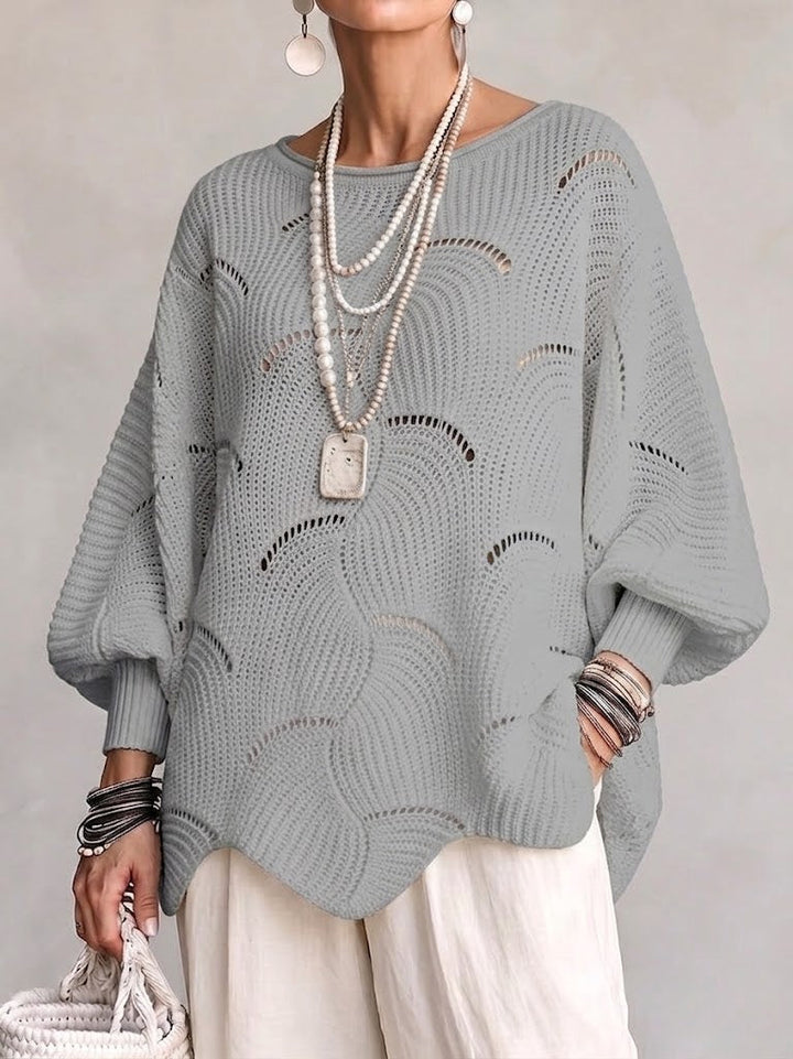 Haut en tricot à manches lanternes amples avec motif en vagues creuses