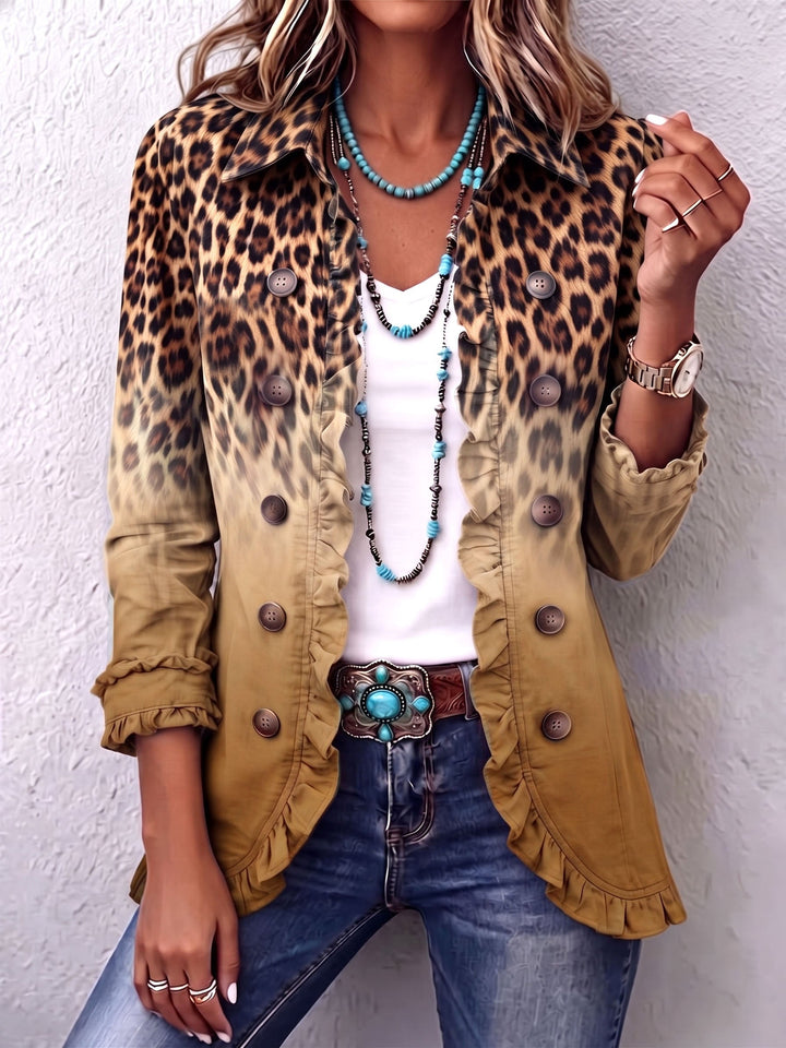 Elsa | Veste Blazer à Volants Léopard Ombre