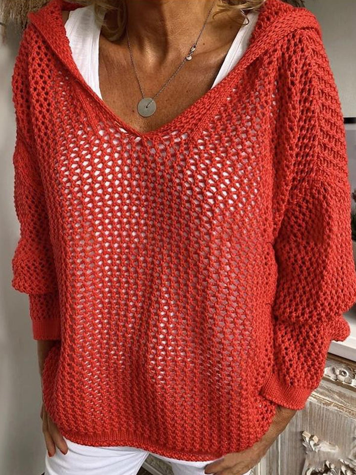 Haut en Tricot Coton à Capuche Décontracté