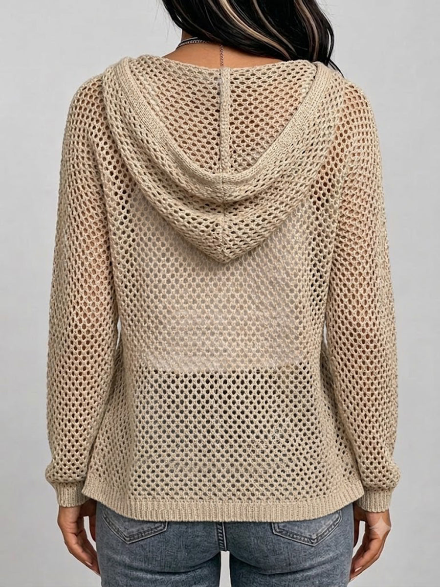 Haut en Tricot Coton à Capuche Décontracté