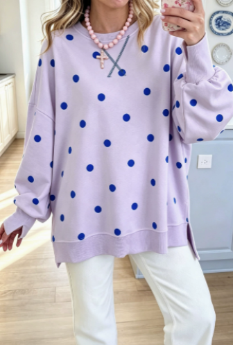 Sweatshirt Chic Jaune Soleil & Bleu à Pois