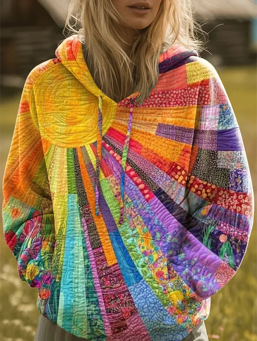 Dawnella™ | Sweat à Capuche Bohème Patchwork Multicolore