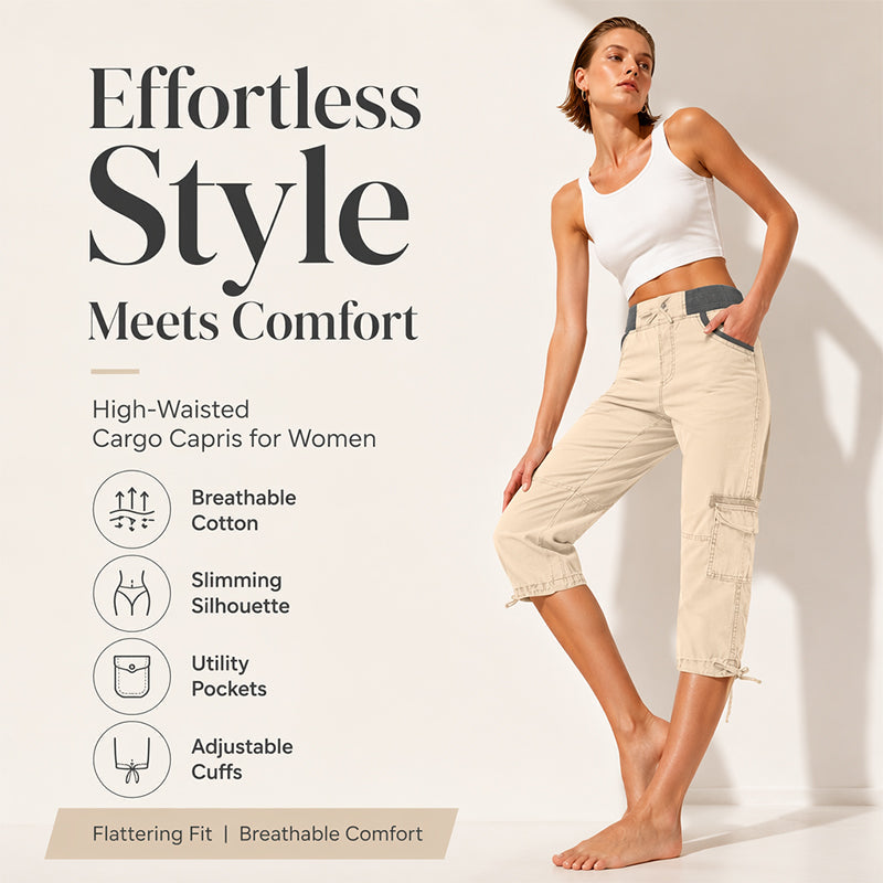 Pantalon cargo capri taille haute pour femmes